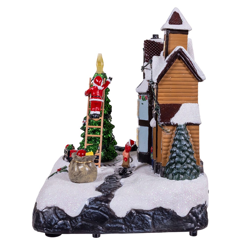 Kurt Adler 8.5-Inch Battery Operated Lighted Musical Santa Village Scene